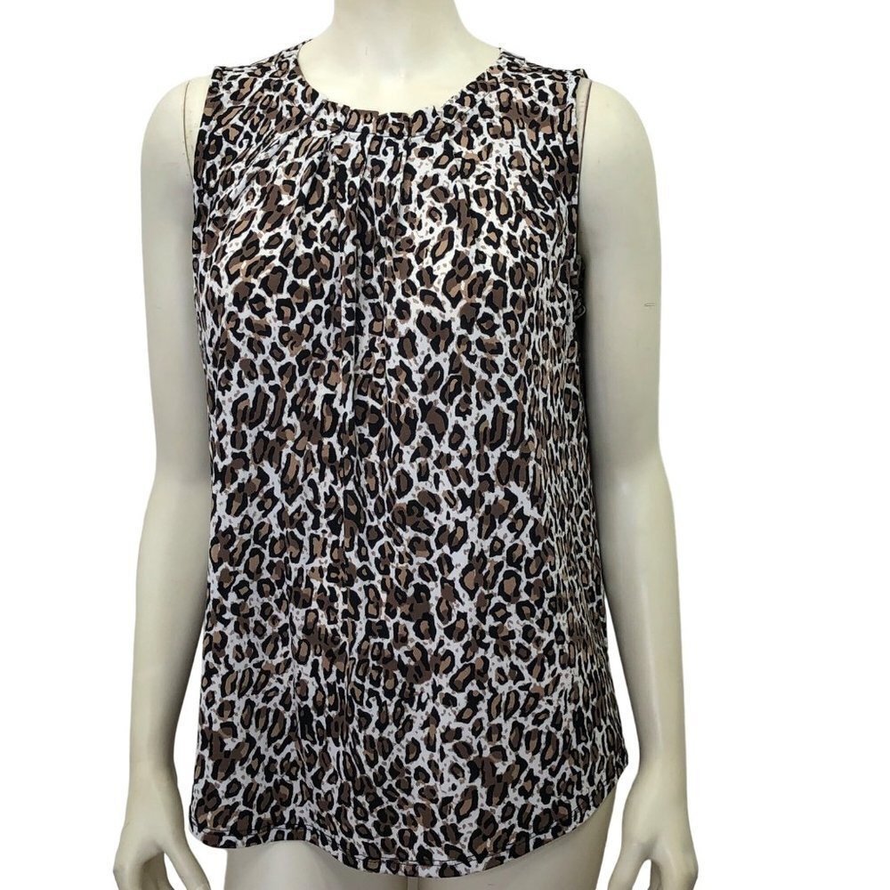 ADRIANNA PAPELL ANIMAL PRINT SLEEVELESS BLOUSE MD